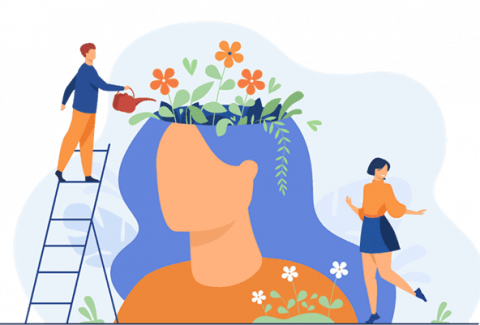 illustration of woman with flowers comeing out of the top of her head